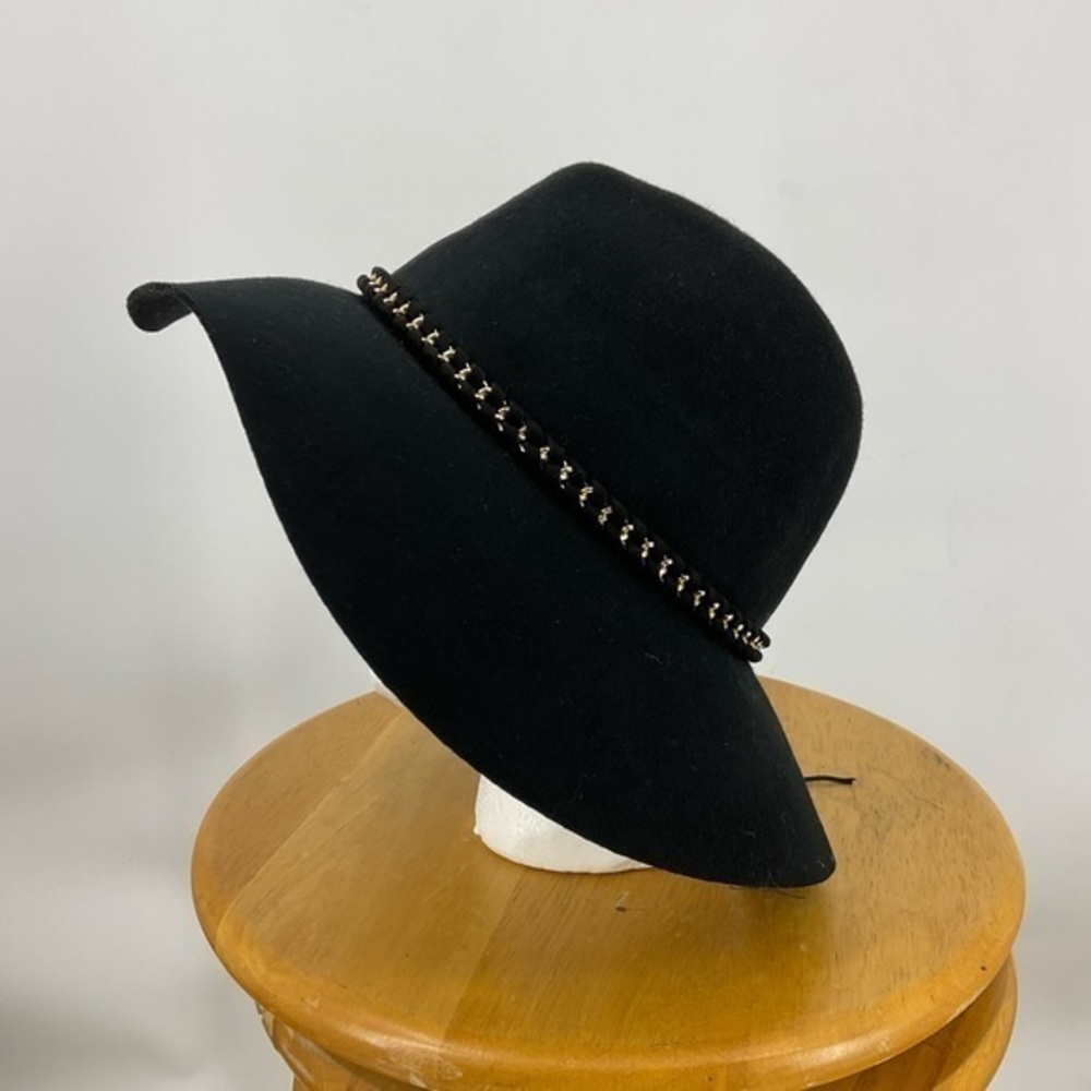 August hat company black wool floppy hat OS